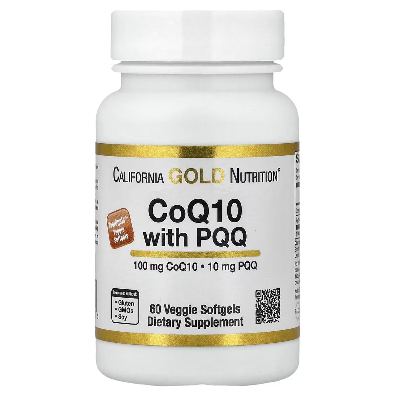 Коэнзим Q10 і PQQ California Gold Nutrition CoQ10 100 мг PQQ 10 мг для сердца и сосудов 60 капс.