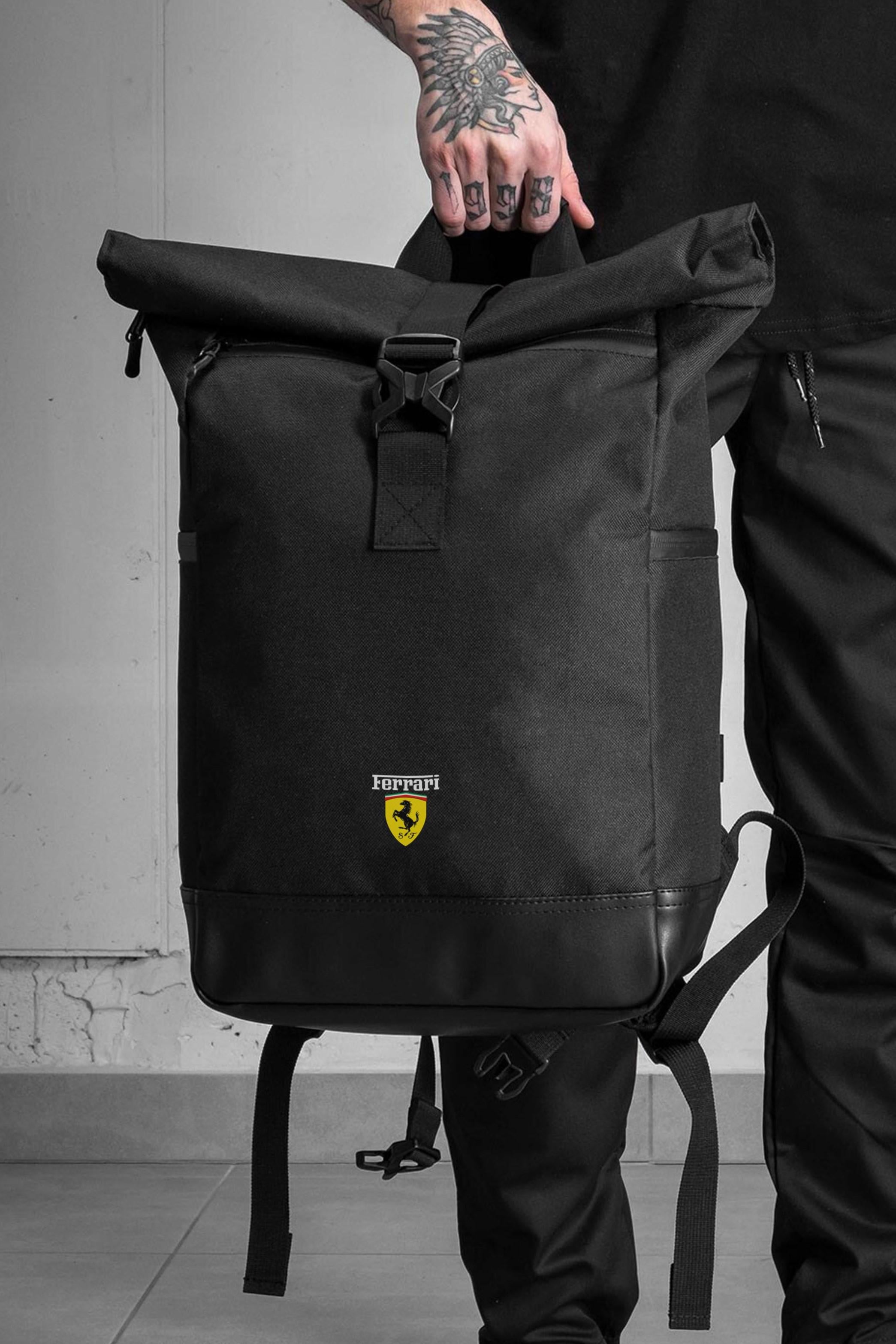 Рюкзак-роллтоп повседневный Without унисекс с принтом Ferrari Black (8055116)