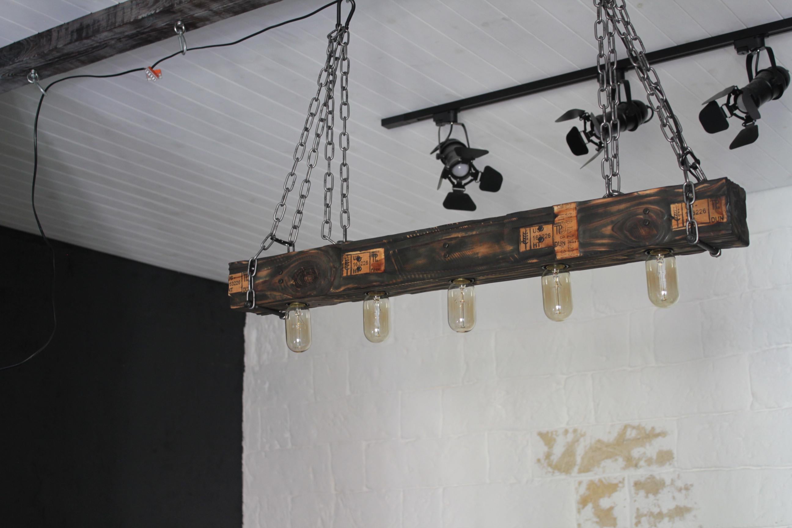 Светильник подвесной Loft-Industrial US 90х8,6х8,2 см Натуральное дерево/Сталь (LC5.9)
