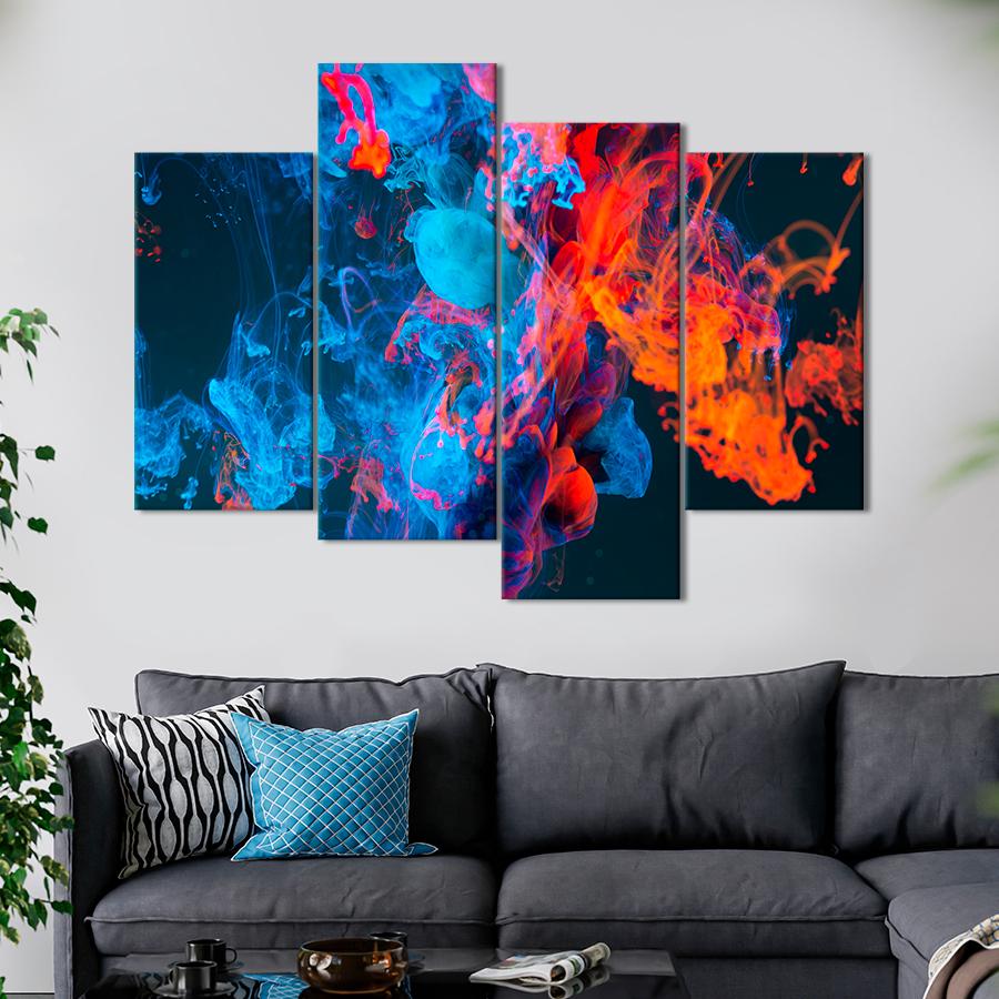 Картина абстракция Яркие синие и оранжевые краски 129x90 см (A961-4)
