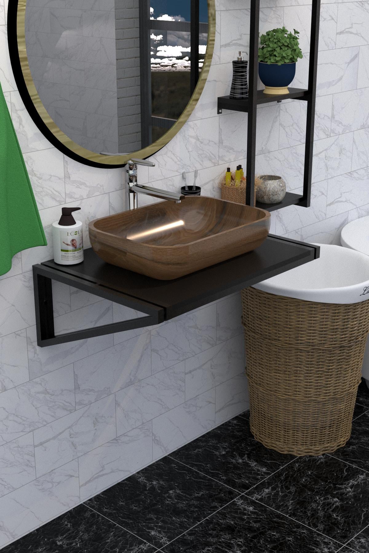 Полка под умывальник EcoLoft Нейра DSP-1289-5 в стиле черный лофт (30775612)