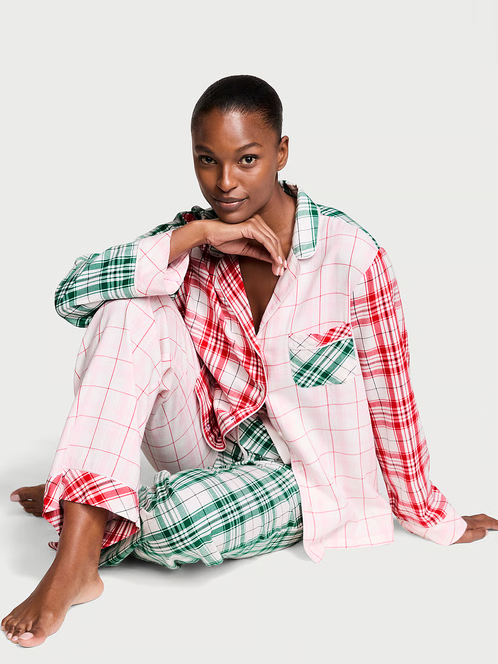 Піжама жіноча Victoria's Secret Flannel Long Pajama Set фланелева у клітинку S Різнокольоровий (21955089)