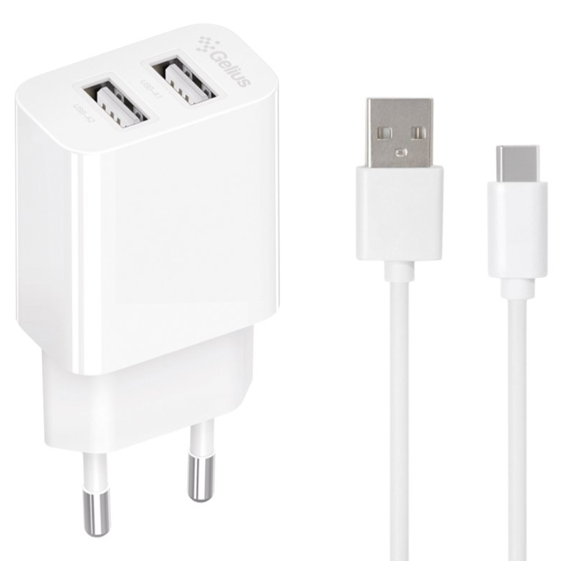 Зарядное устройство сетевое Gelius Simple GP-HC059 2USB/2,4A с кабелем Type-C White