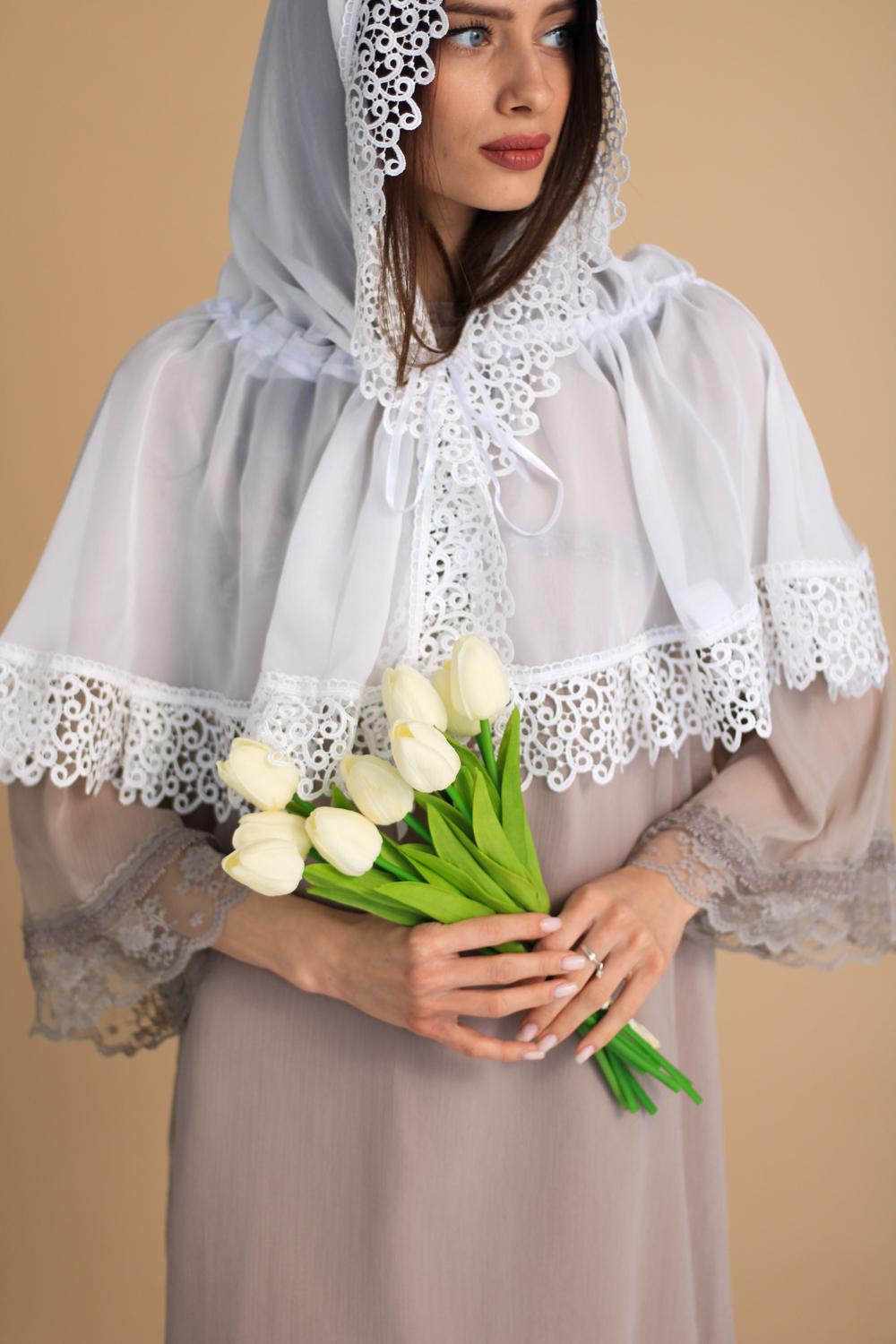 Палантин для храму на голову 80x120 см Білий (п006) - фото 5 Палантин для храму на голову 80x120 см Білий (п006) - фото 5