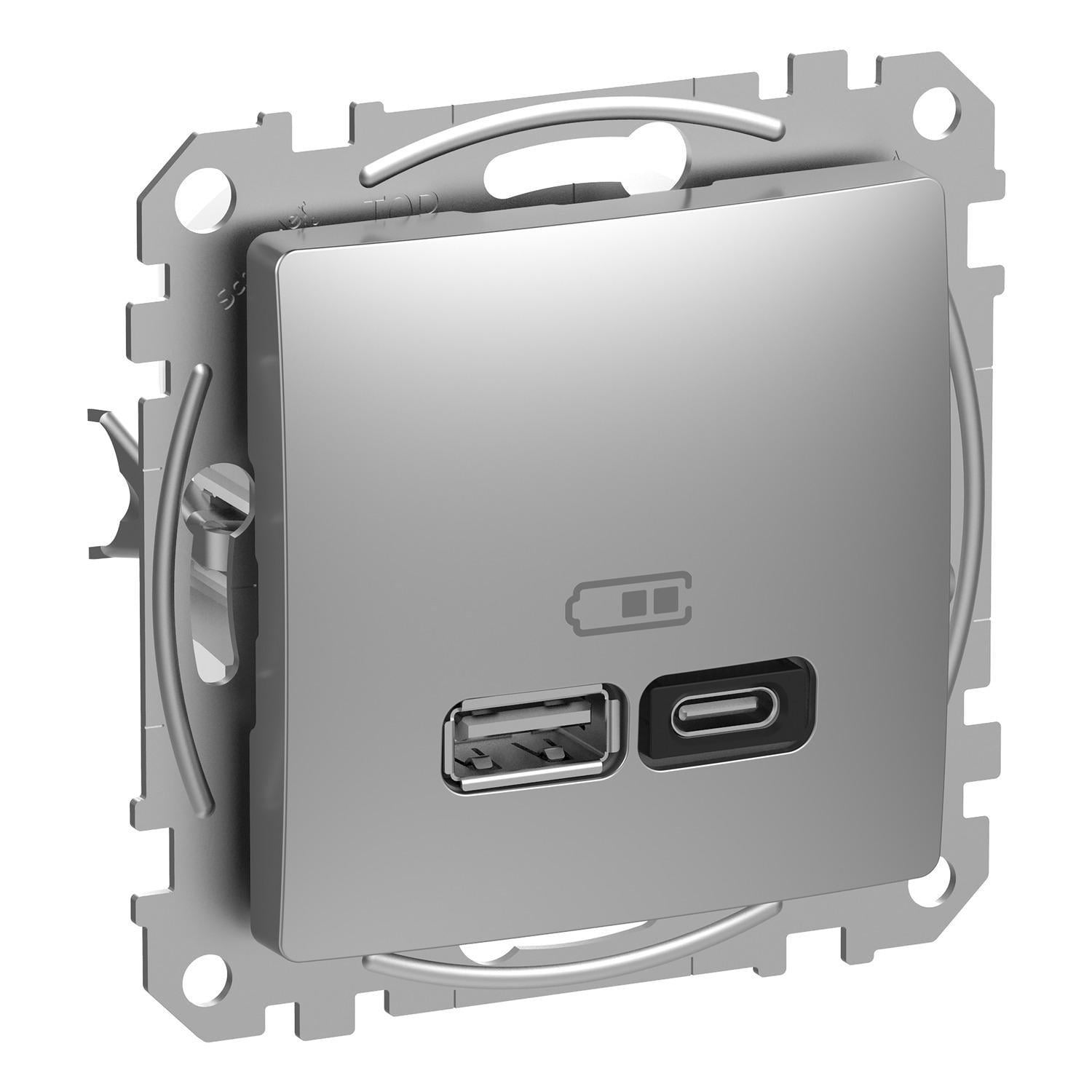 Розетка Schneider Electric Sedna Design USB A+C 3 A 45 Вт Алюминий (SDD113404)