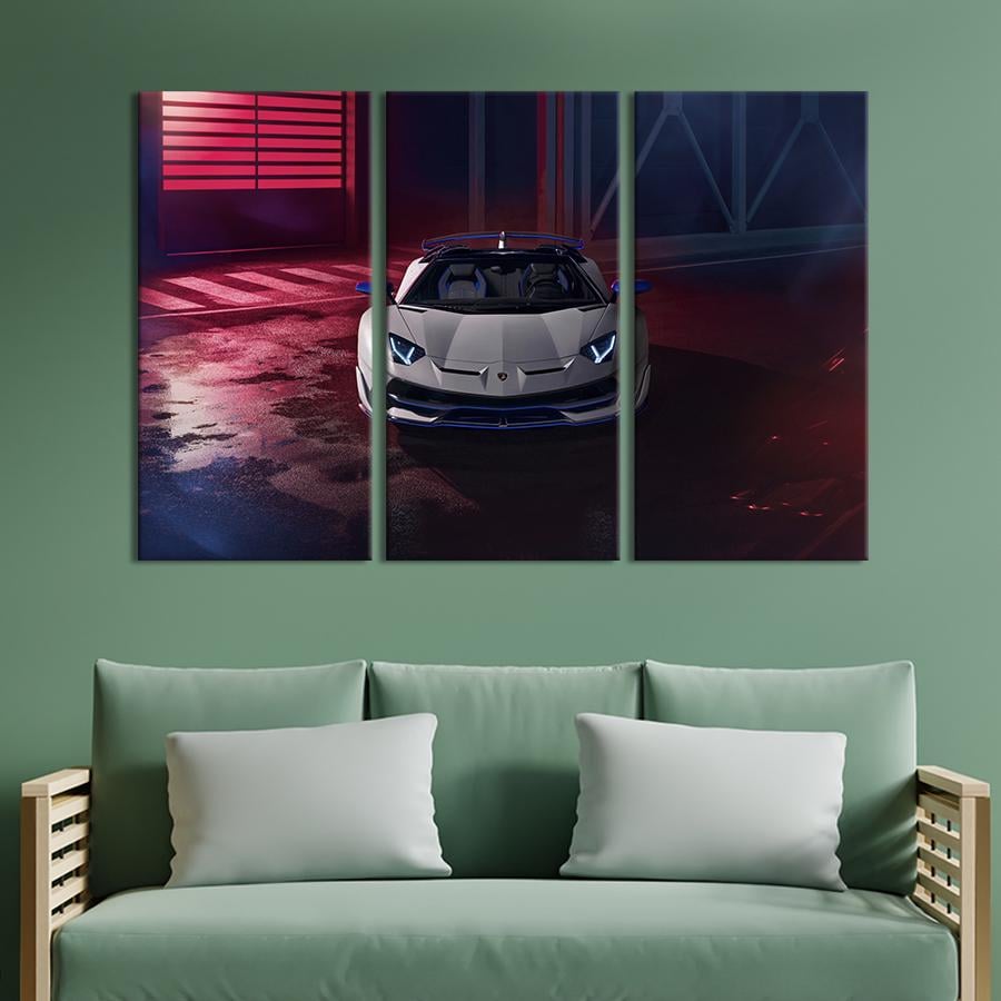 Картина на холсте триптих Футуристическая Lamborghini Aventador SVJ 156x100 см (1340-31)