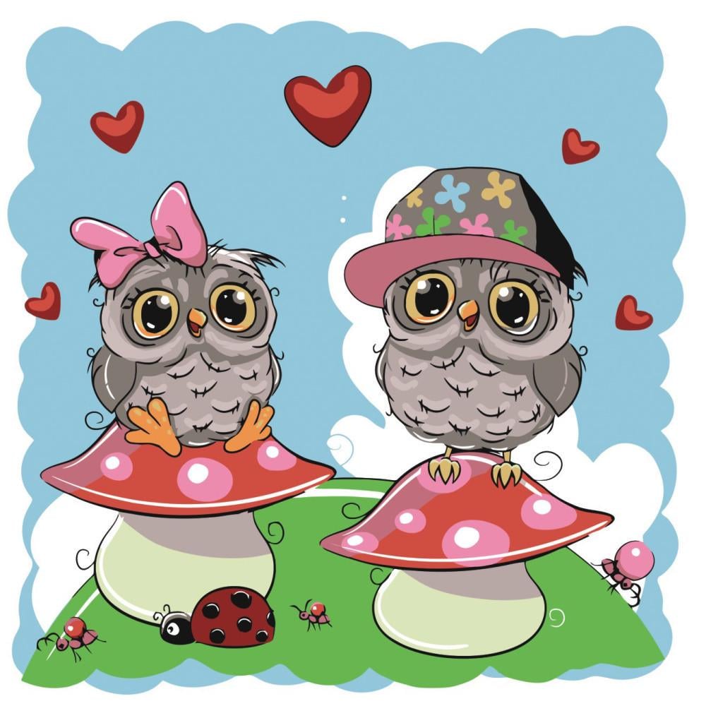 Картина по номерам Strateg Премиум Совенки с лаком 30х30 см (ES090)