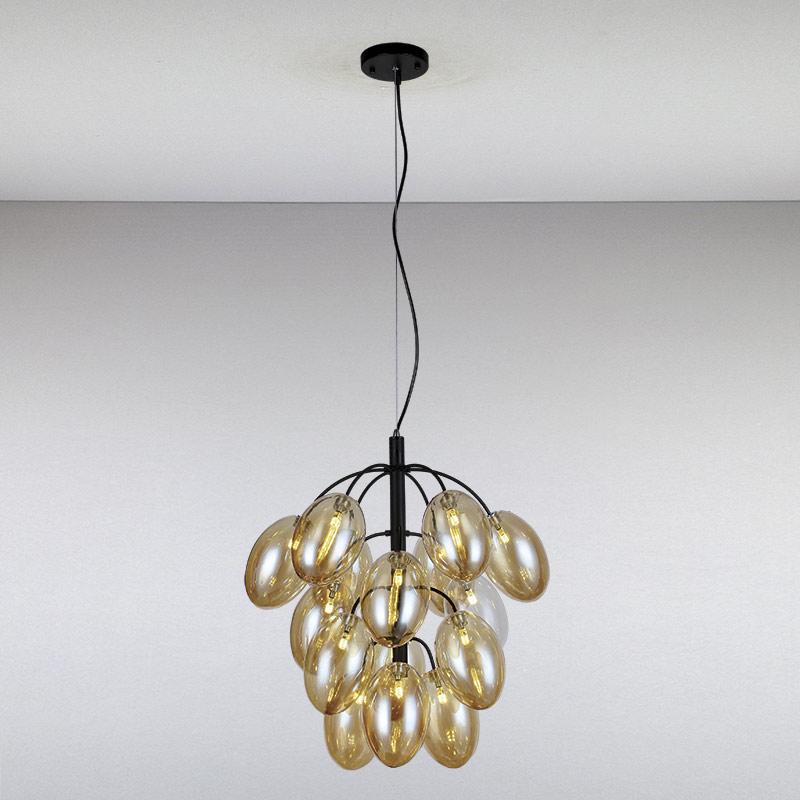 Люстра подвесная Light House LS-13156-15 BK + BR галогеновая на пятнадцать ламп Черный / Золото