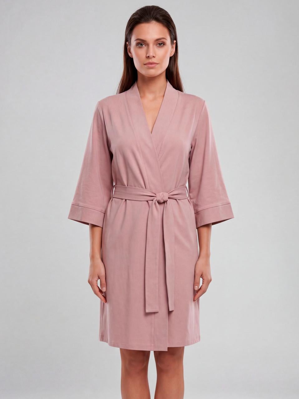 Халат жіночий Roksana з широким рукавом три чверті та поясом S Кавовий (1863/16804)