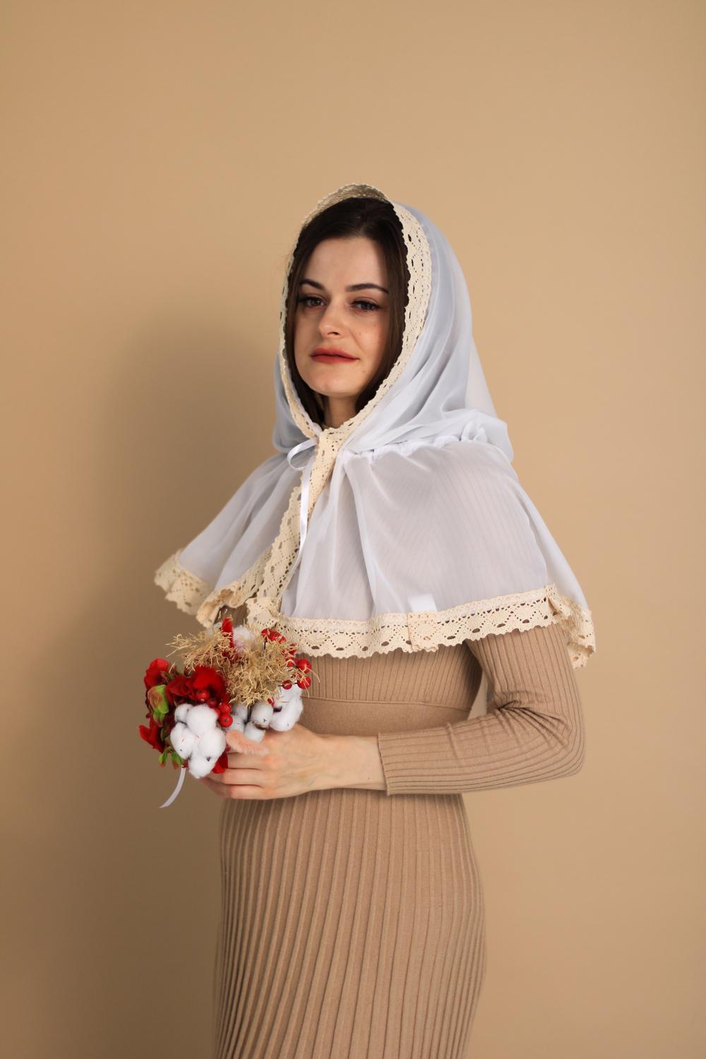 Палантин для храму на голову 80x120 см Білий (п003) - фото 8