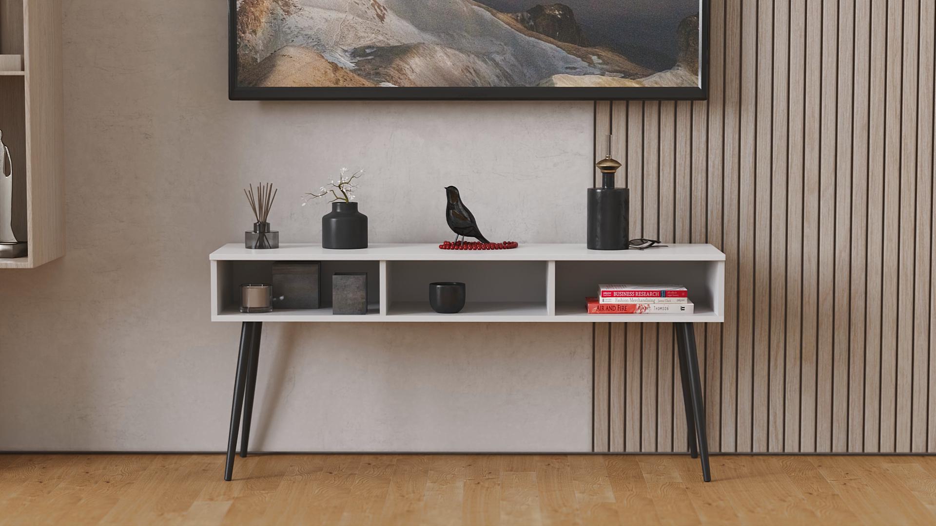 Тумба под телевизор Ferrum-decor Кентукки металл/ДСП 16 мм 45x139x38 см Черный/Белый (FRD-106733)