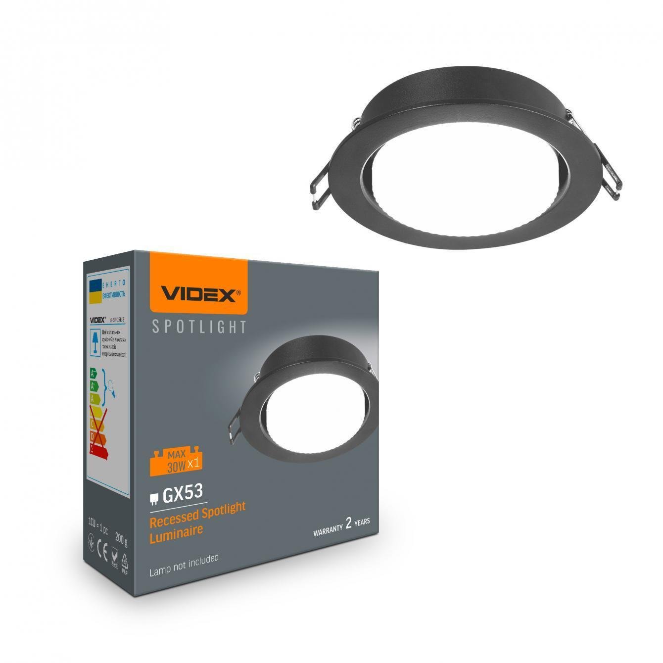 Точковий світильник врізний Videx під лампу GX53 врізний Чорний (VL-SPF27R-B) Точковий світильник врізний Videx під лампу GX53 врізний Чорний (VL-SPF27R-B)