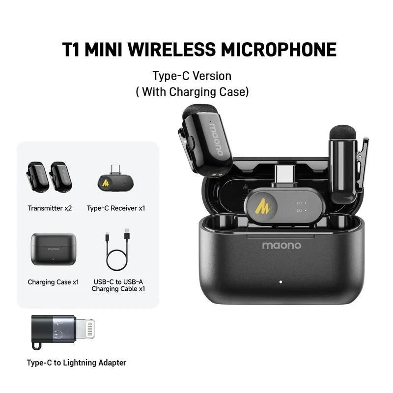 Мікрофон петличний Maono Wave T1 Mini Type-C з перехідником Lightning - фото 2 Мікрофон петличний Maono Wave T1 Mini Type-C з перехідником Lightning - фото 2