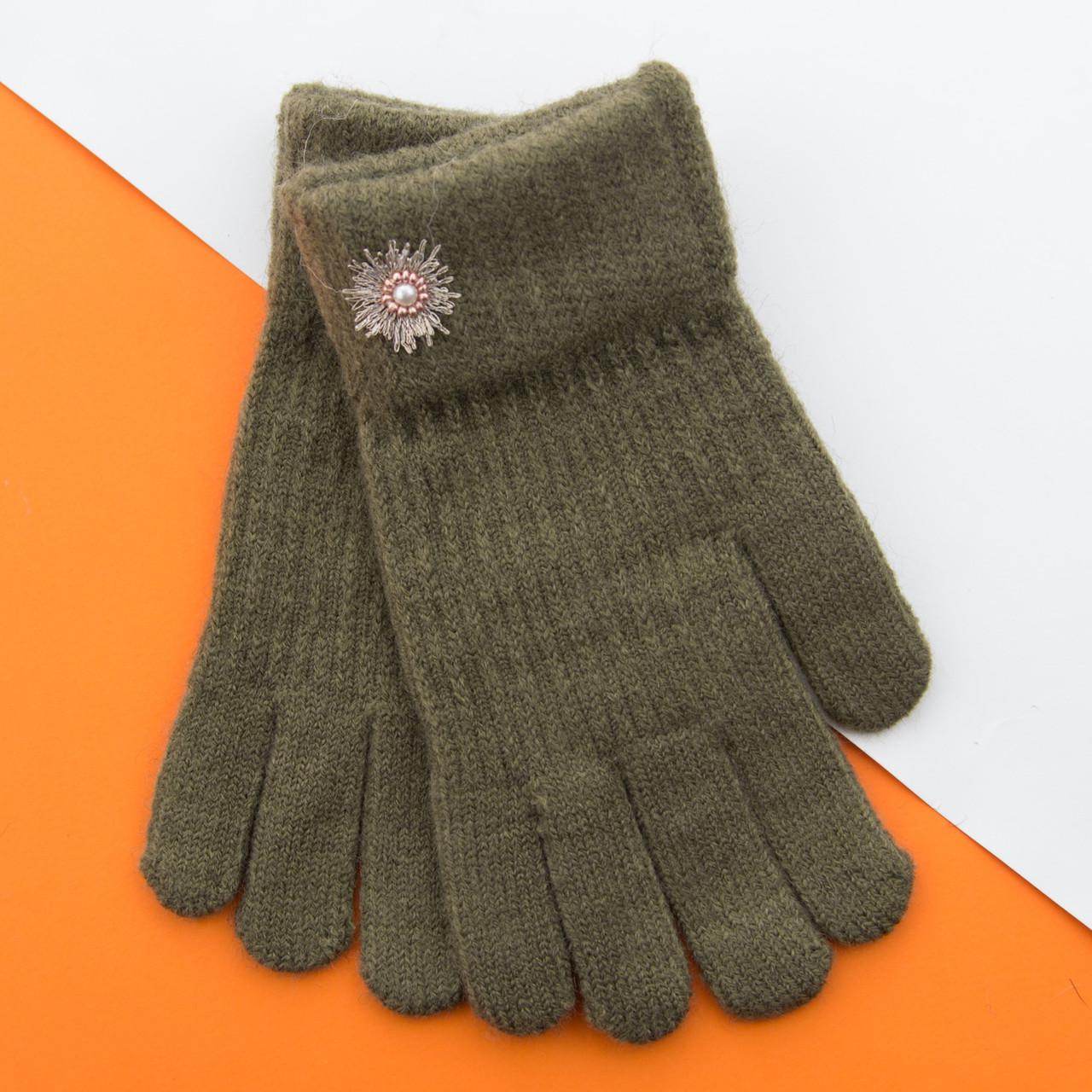 Перчатки для девочек 4-6 лет Цветочек 22-7-29 Хаки (DR009905)