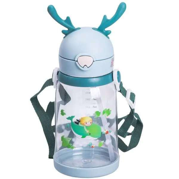 Дитяча пляшка для води з трубочкою та ремінцем YIWU HP-14-44TU 550 мл (HP-14-44TU) - фото 1