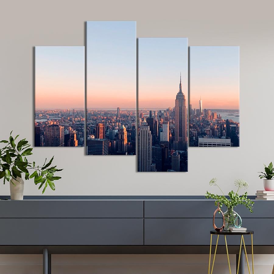 Картина город Розовый рассвет над Эмпайр-стейт-билдинг 89x56 см (A570-4)