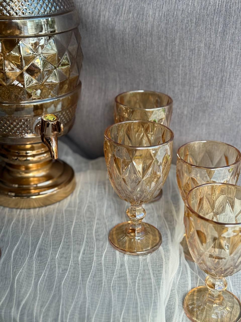 Набор питьевой стеклянный TS Kitchen лимонадница 3 л/6 бокалов 220 мл Золотистый (HP4170) - фото 6