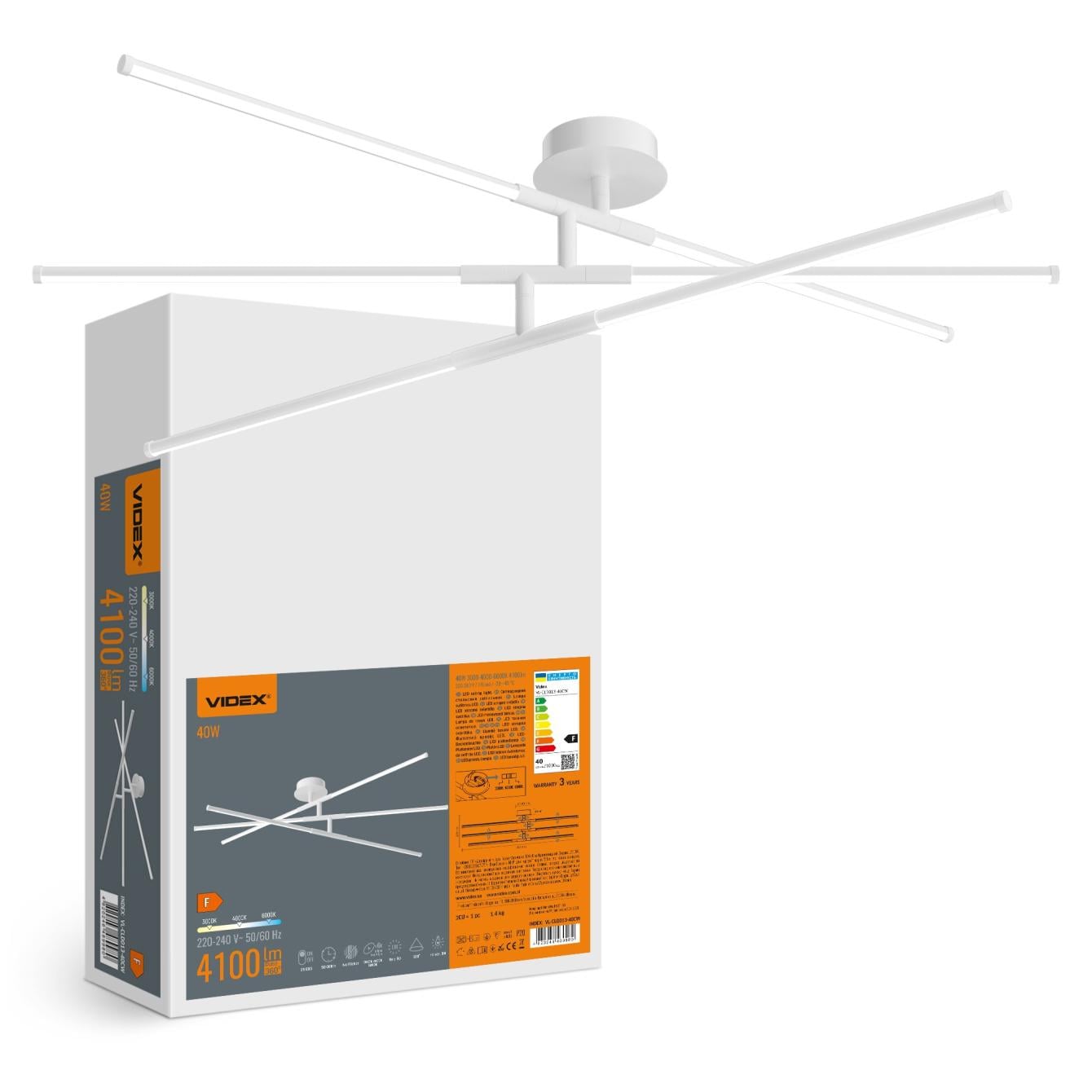 Світильник LED Videx CLD013 стельовий 40W 3000/4000/6000K White (29194)