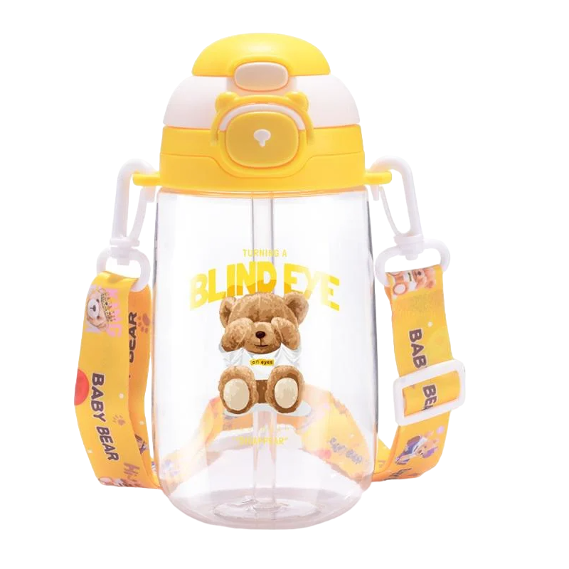 Поильник детский для воды с трубочкой и ремешком 600 мл Желтый (LJC-21107)