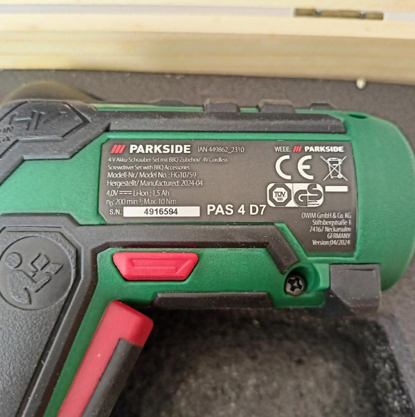 Шуруповерт PARKSIDE PAS 4 D7 с 4 насадками для гриля 4V 10Nm (23758772) - фото 7