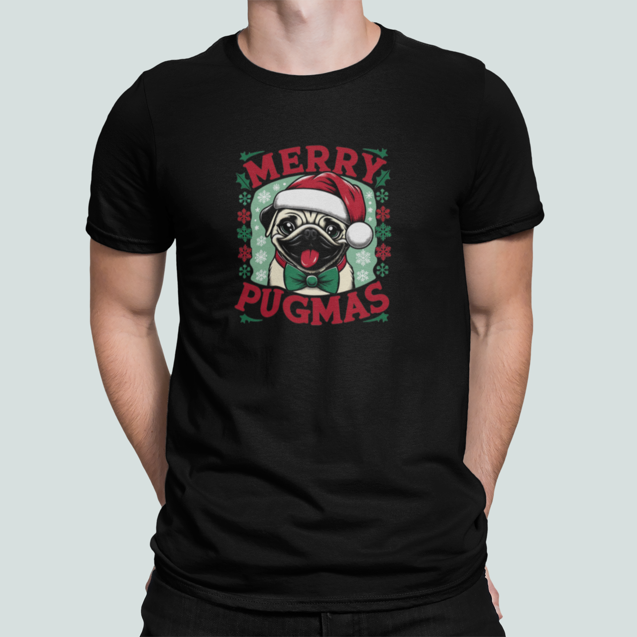 Футболка мужская новогодняя Stedman с принтом "Merry Pugmas" Мопс XXXL Черный (НГ189-6)