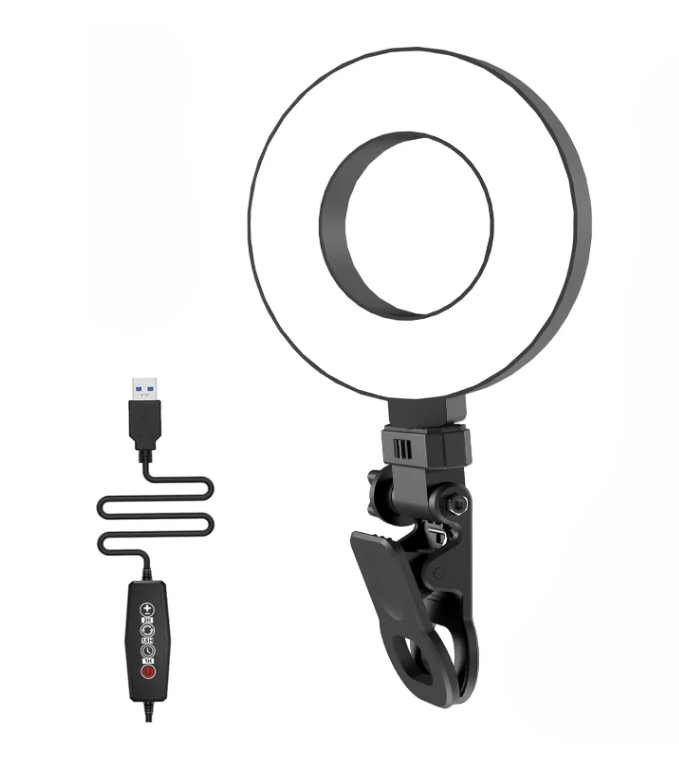 Кольцевая LED лампа Ring Light Clip-on для ноутбука и телефона 3 цвета света/5 уровней яркости/таймер/USB подсветка 3,5” (35276153)