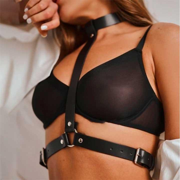 Портупея з нашийником Leather Deluxe One size Чорний (K000900) - фото 4 Портупея з нашийником Leather Deluxe One size Чорний (K000900) - фото 4