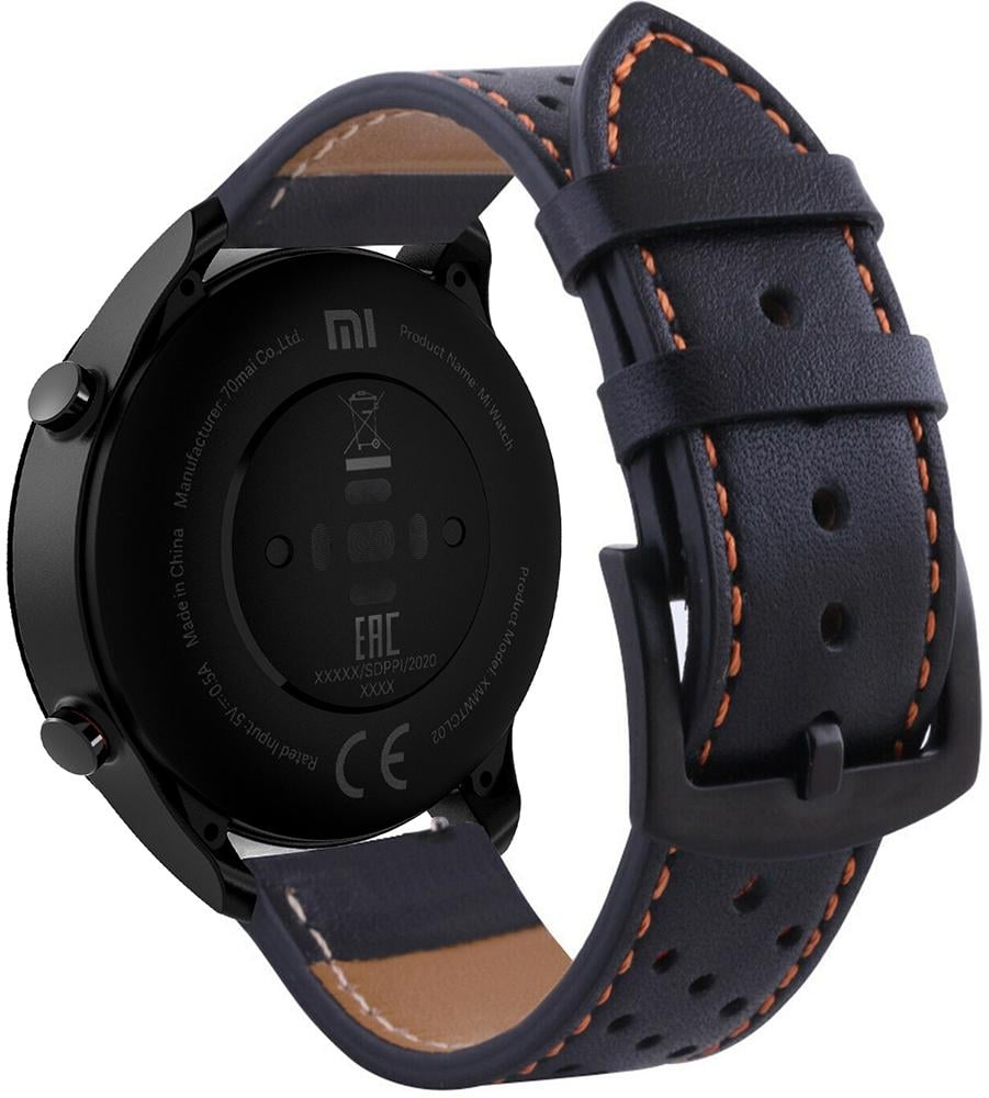 Ремінець шкіряний Classico для Xiaomi Mi Watch 22 мм Black/Orange (23124-54) - фото 1