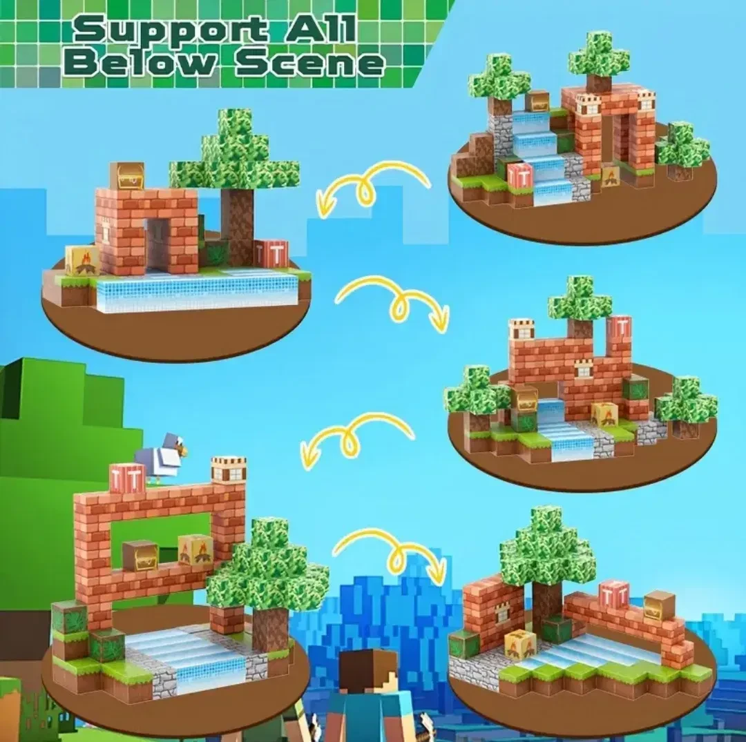 Конструктор магнитный Майнкрафт водопад со тайником и лесом 100 дет. - фото 4