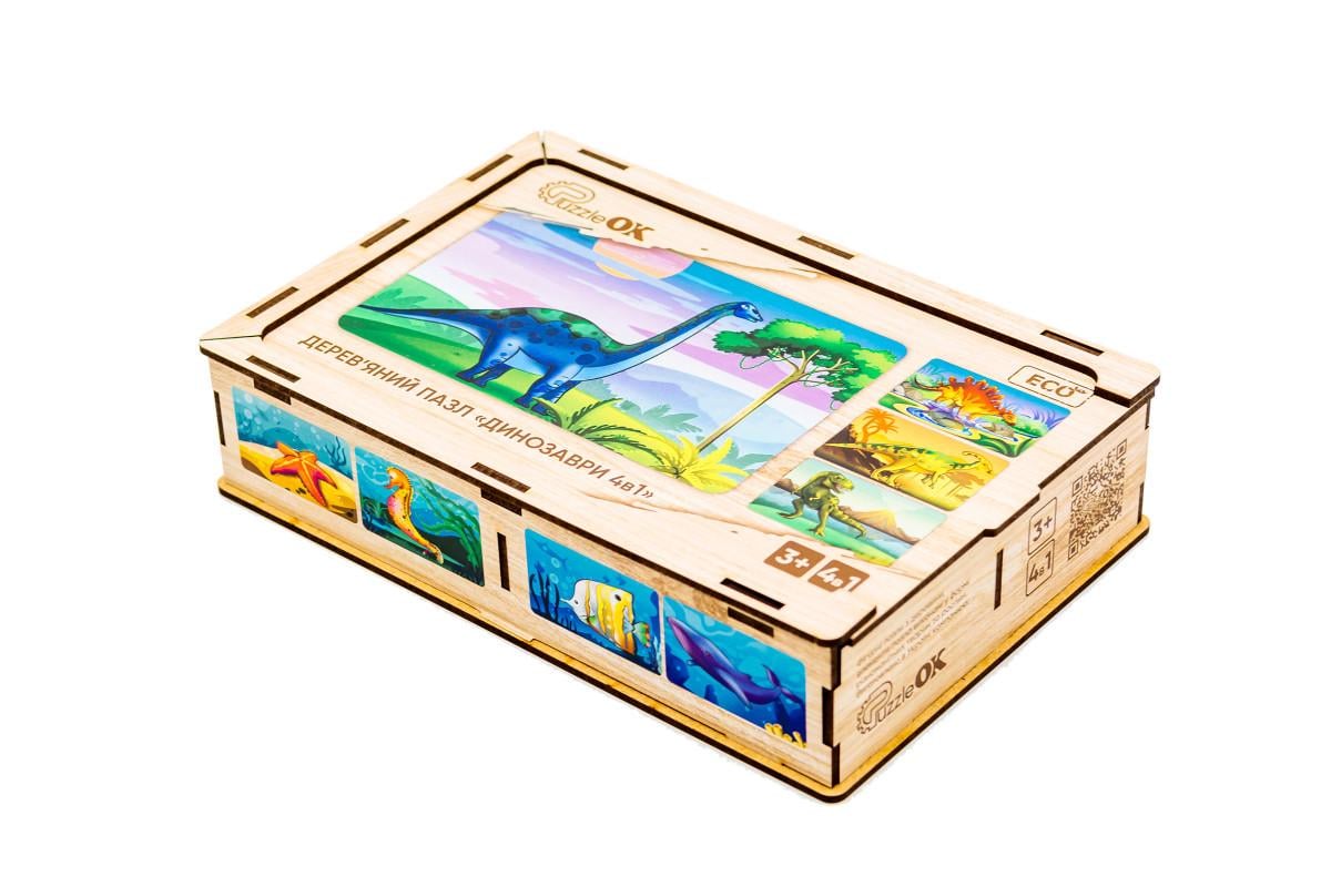 Пазл Дерев'яний Для Дітей PuzzleOK Динозаври 4в1