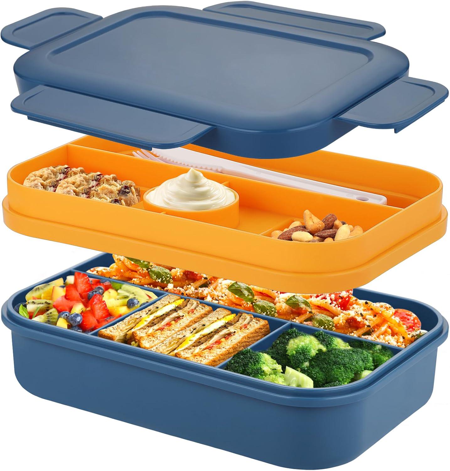 Ланч-бокс Bento Max 2 л 2 яруси 8 відсіків та столові прилади Синій