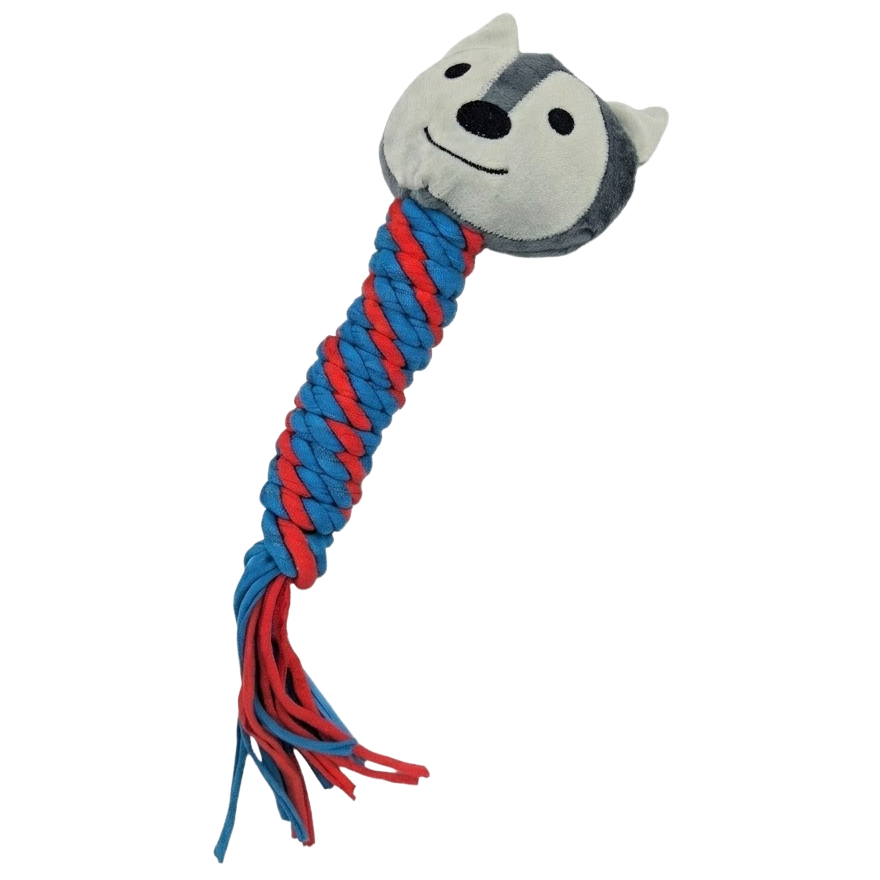 Игрушка-перетяжка для собак Zoofari Волк с пищалкой и канатом 100 см Blue-Red (3_08487)