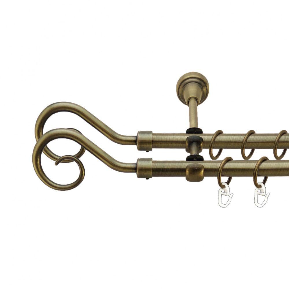 Карниз металлический Orvit Гак 2 двухрядный открытый/гладкая труба/кольцо металлическое Антик 16/16 мм 160 см (7318673)