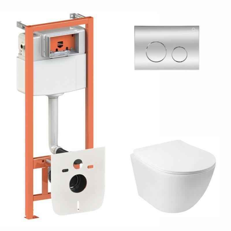 Инсталляция 3в1 Qtap Nest QT0133M425 с панелью смыва круглой QT0111M11112CRM и унитазом с сиденьем Jay QT07335176W (30344633)