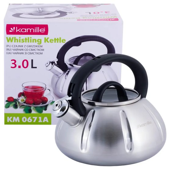 Чайник Kamille 0671A 3 л нержавіюча сталь зі свистком (УТ000037903)