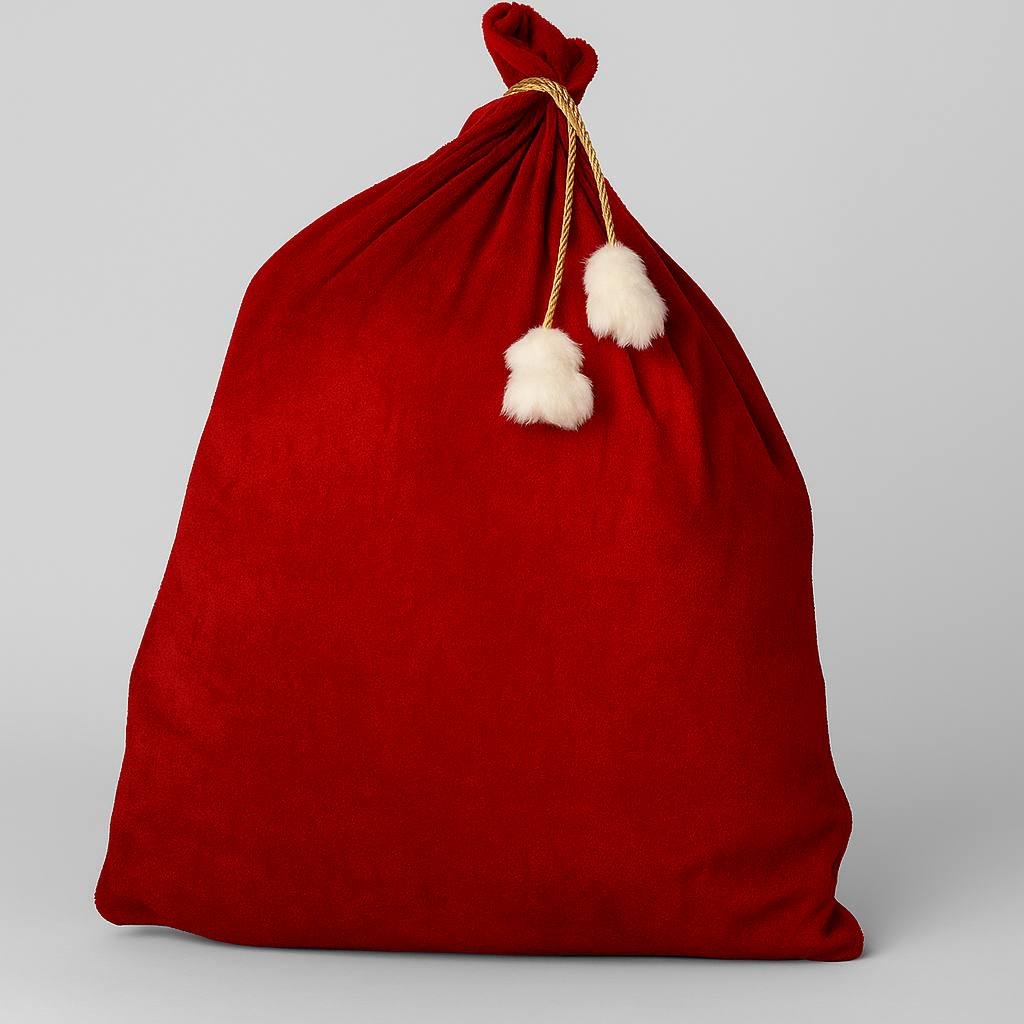 Мешок для подарков новогодний велюровый с золотистым шнуром Красный (2386213467)
