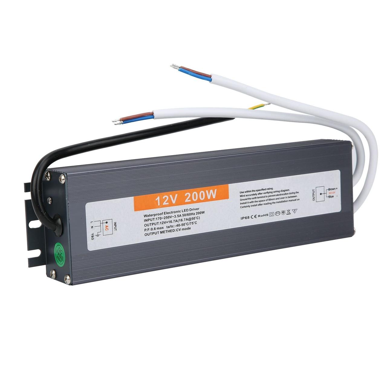 Блок питания для светодиодной ленты герметичный IP68 12V 200W (28268)