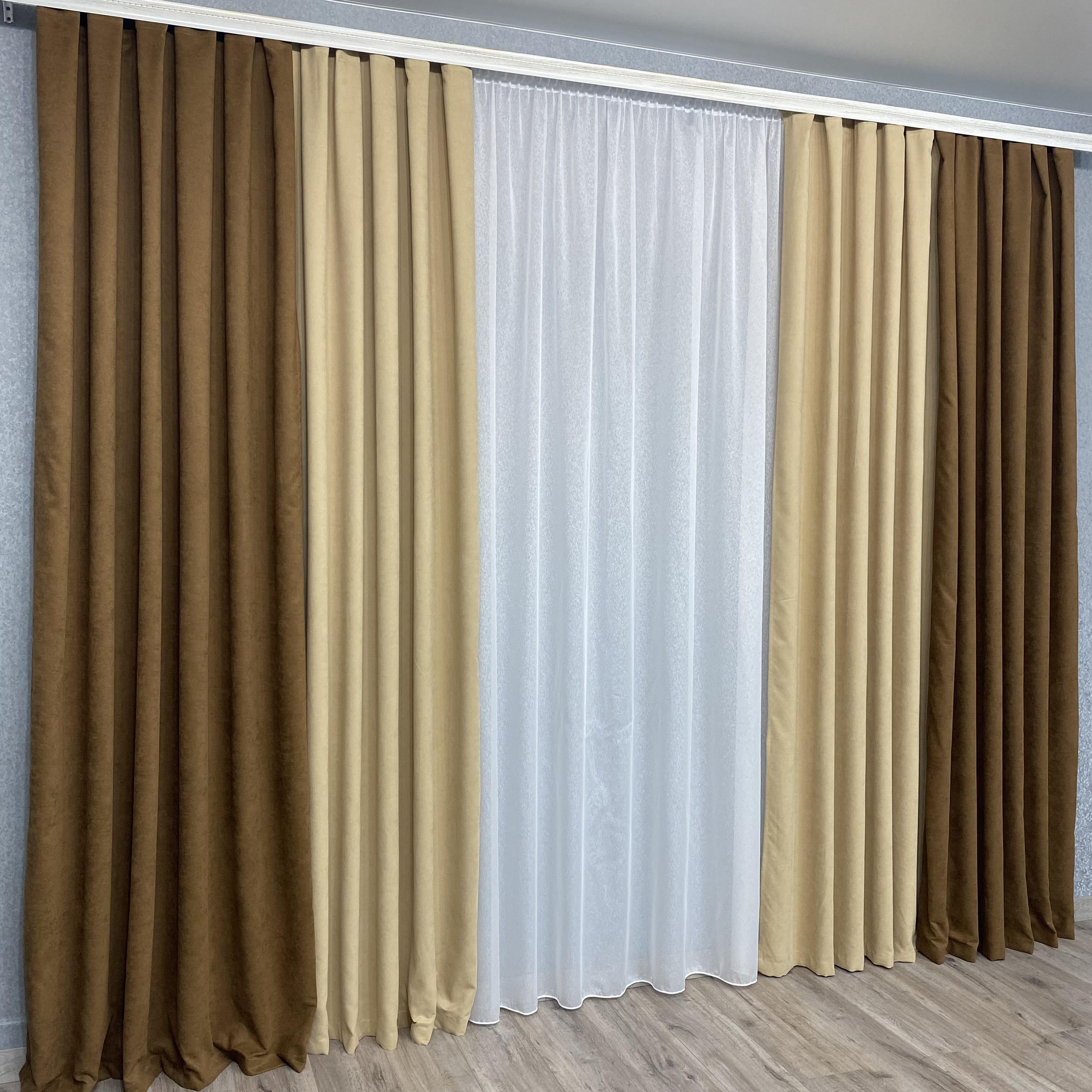 Шторы микровелюр TG Home Дуэт №450 1,50х2,70 м Коричневый/Бежевый (450-216/195) - фото 6