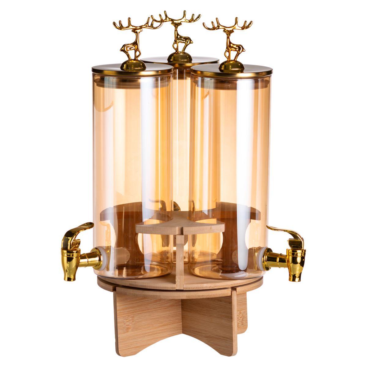 Лимонадница стеклянная 3в1 на подставке с золотыми кранами 5,5л (HP-34-28) Лимонадница стеклянная 3в1 на подставке с золотыми кранами 5,5л (HP-34-28)