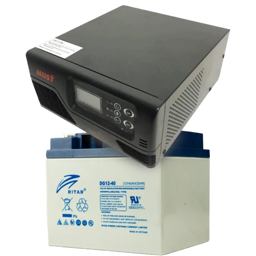 Источник бесперебойного питания с аккумулятором Must EP20-R600W и Ritar DG12-40 12V 40 Ah 600 Вт с чистой синусоидой (30492674)