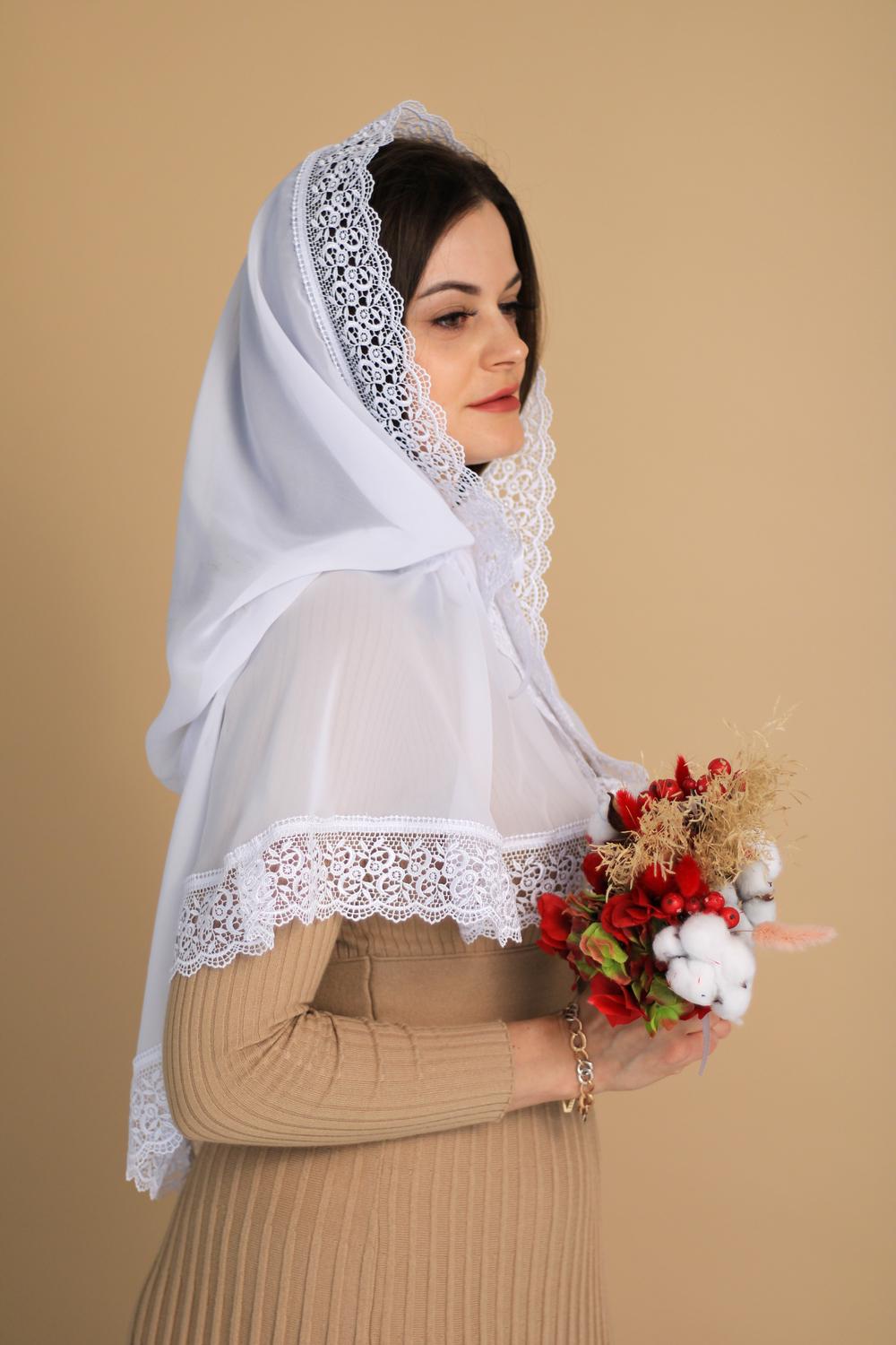 Палантин для храму на голову 80x120 см Білий (п017) - фото 9 Палантин для храму на голову 80x120 см Білий (п017) - фото 9