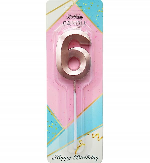 Свечи в торт цифра 6 5 см Пудровый металлик