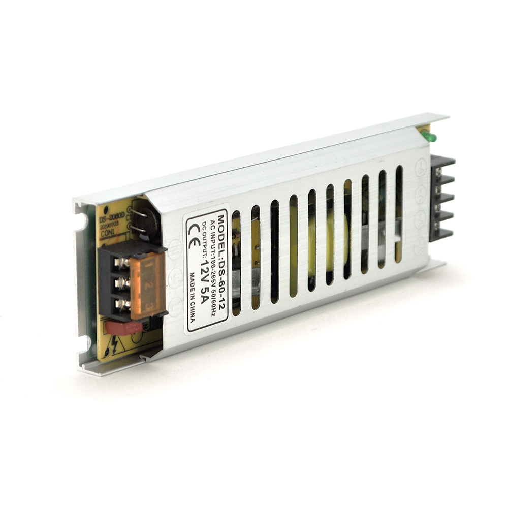 Блок питания импульсный Slim перфорированный для видеонаблюдения и освещения 12 В 5 А 60 Вт (6653)