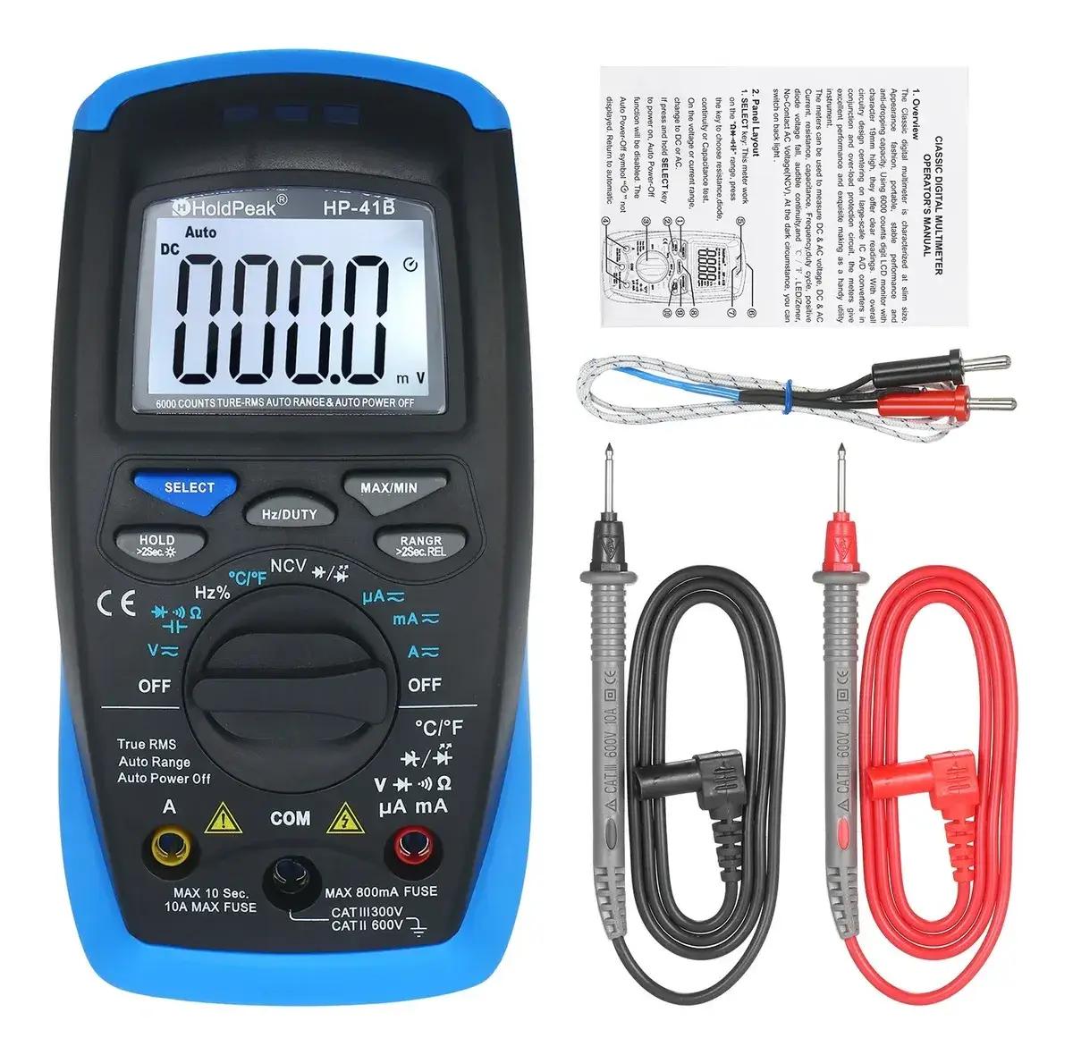 Мультиметр цифровой HoldPeak HP-41B TrueRMS 6000 отсчетов 600 В 10А AC/DC 60 МОМ 60mF 10MHz NCV - фото 6 Мультиметр цифровой HoldPeak HP-41B TrueRMS 6000 отсчетов 600 В 10А AC/DC 60 МОМ 60mF 10MHz NCV - фото 6