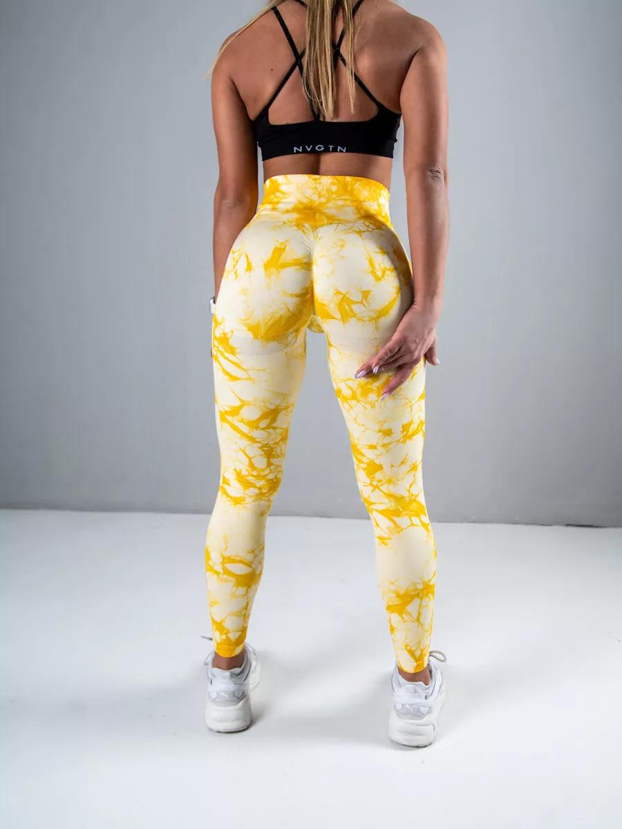 Лосини з ефектом Push Up Push Up мармурові з високою посадкою для тренувань в спортзалі та йоги L Жовтий (70024L) - фото 3 Лосини з ефектом Push Up Push Up мармурові з високою посадкою для тренувань в спортзалі та йоги L Жовтий (70024L) - фото 3