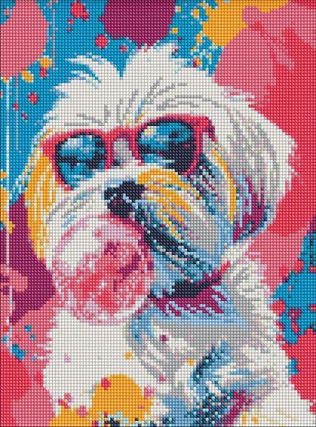 Алмазная мозаика Ideyka Вызывающий пес в розовом 30x40 см (Id-AMO20097)