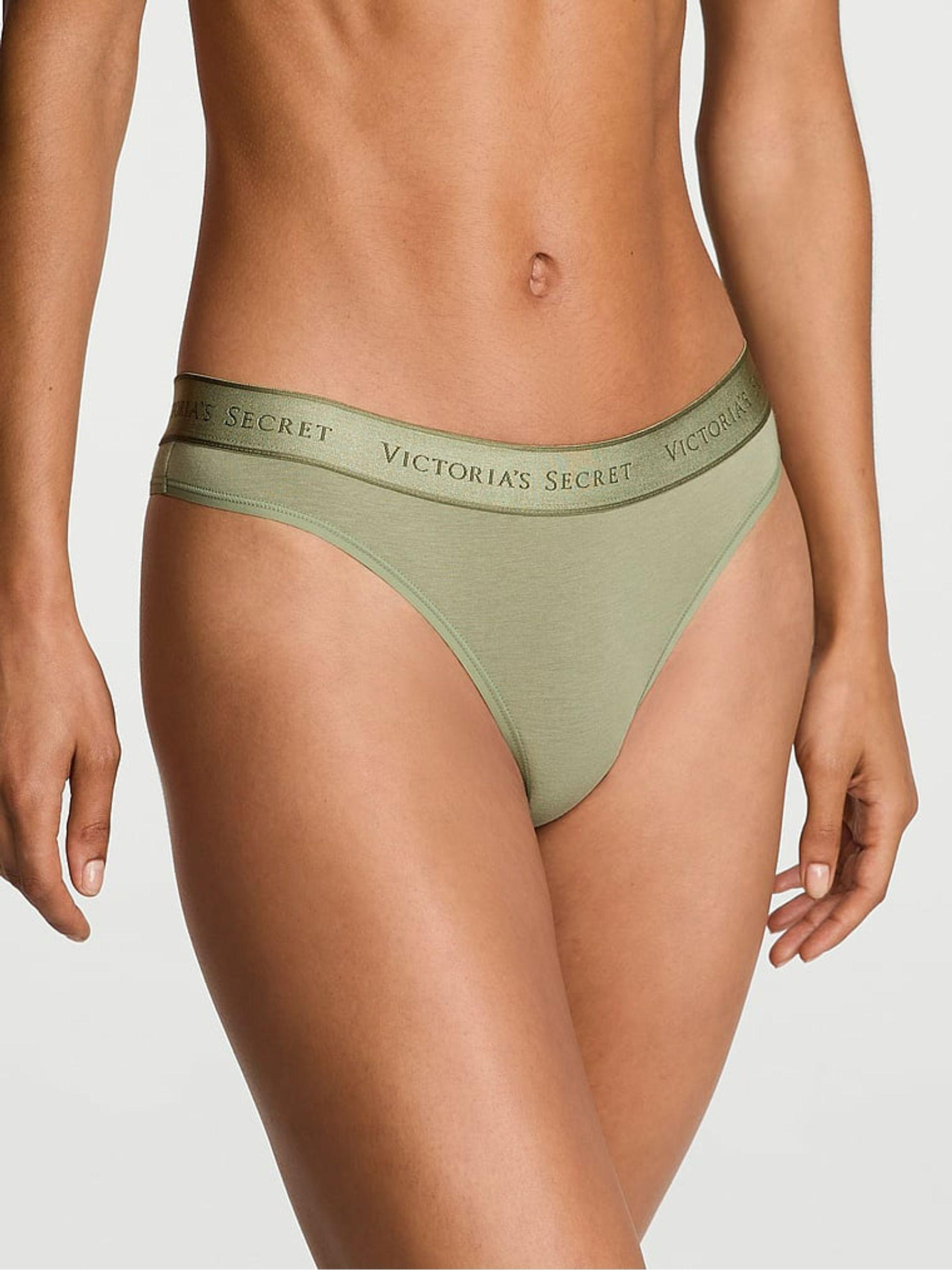 Трусики хлопковые стринги Victoria’s Secret Cotton Logo Cotton Thong Panty S Хаки (27109545)