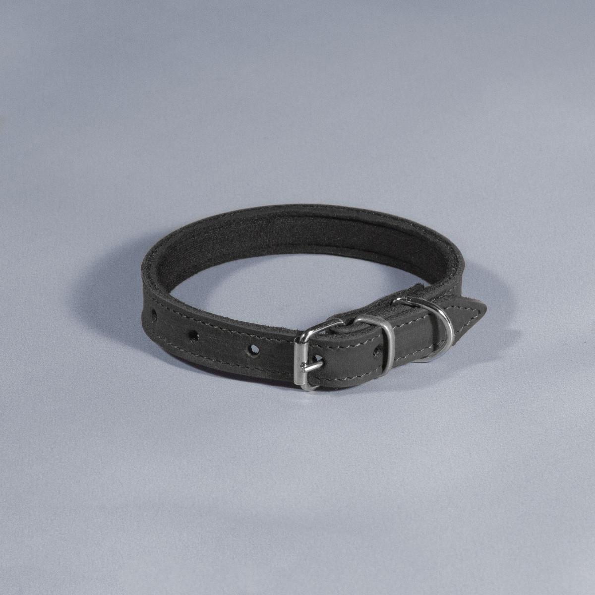 Нашийник для тварин шкіряний Делікат з підкладкою неопрен 14 мм х 23-28 см Сірий (2296447531)