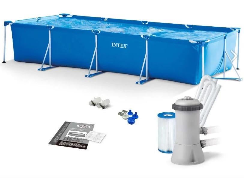 Бассейн каркасный Intex прямоугольный с насосом 450х220х84 см (31913419)