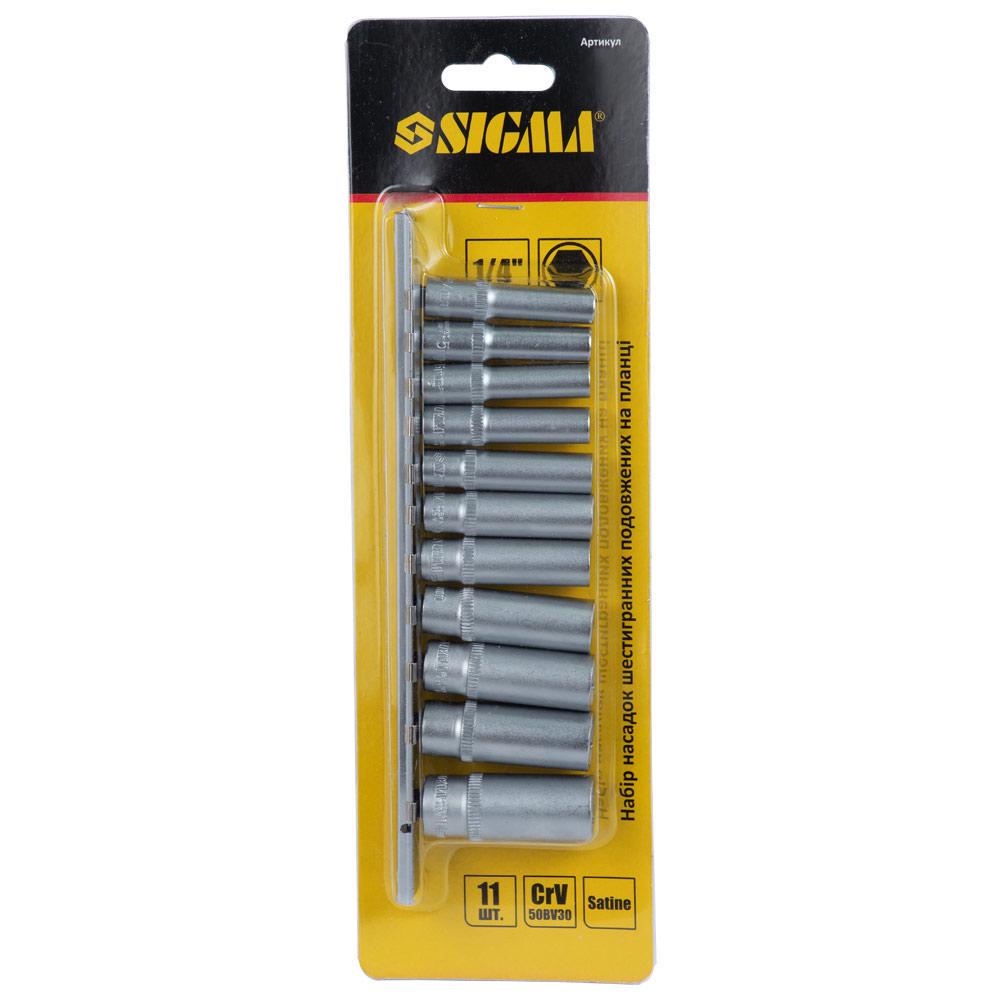 Набір насадок Sigma CrV шестигранних подовжених 1/4" на планці 11 шт. (6003411) - фото 5
